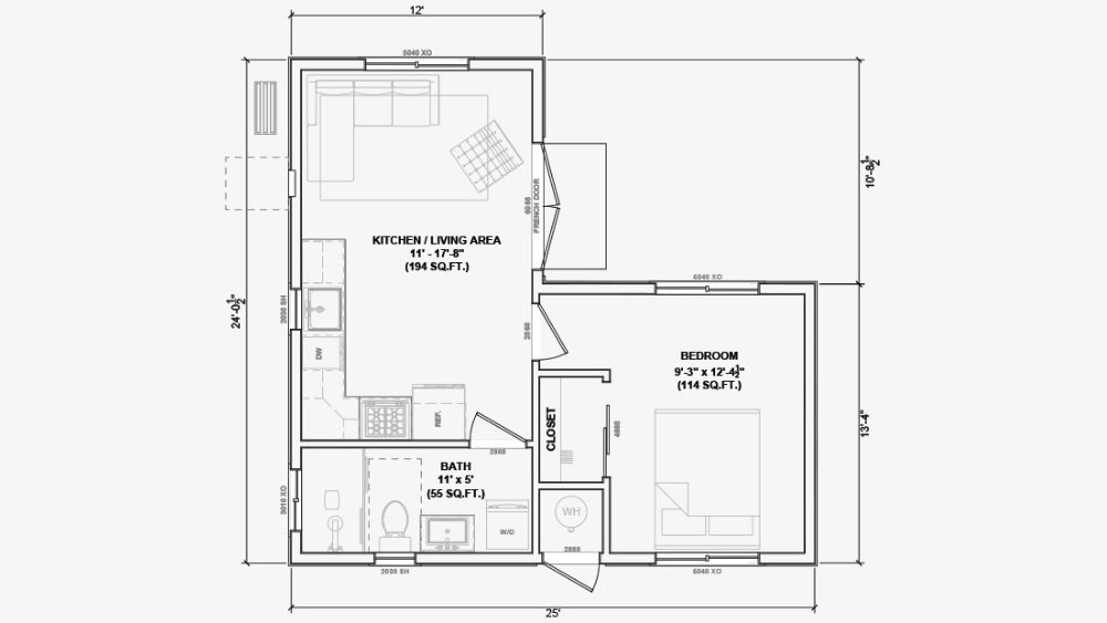 One bedroom unit 436 floor plan.