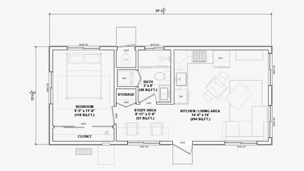 One bedroom unit 515 floor plan.