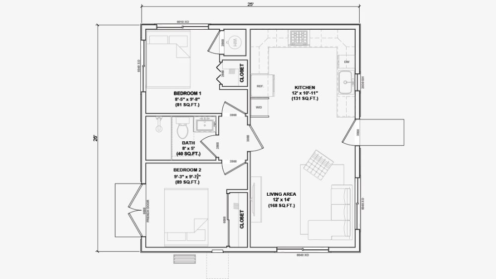 Two bedroom unit 650 floor plan.