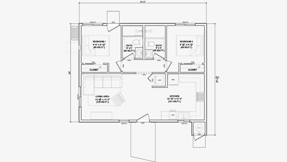 Two bedroom unit 748 floor plan.