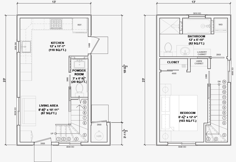 Floor plan for one bedroom model 598.