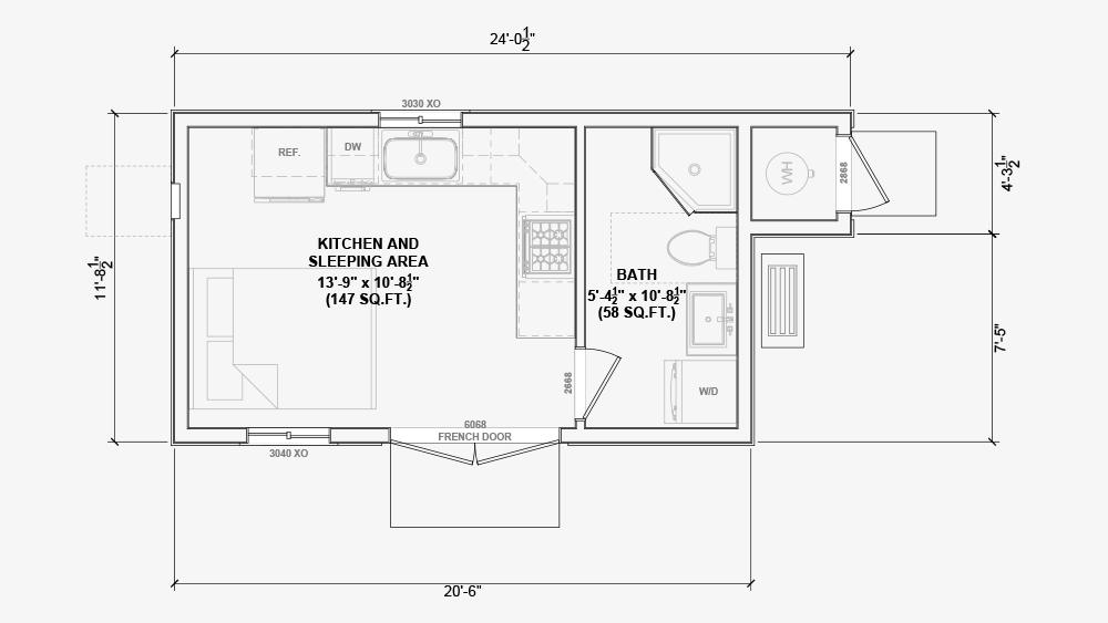 Studio unit 240 floor plan.