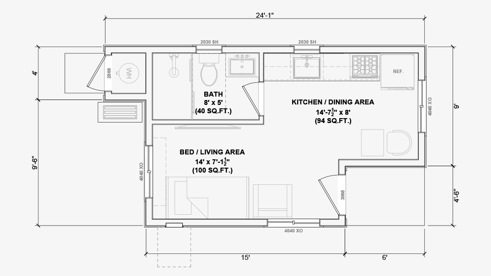 Studio unit 257 floor plan.