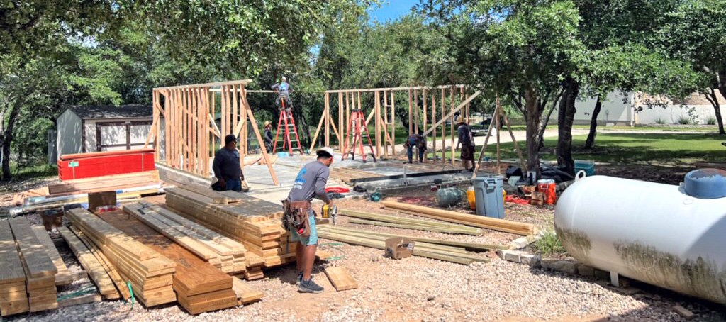 Framing work begins on the tiny home at the Mayfield property.