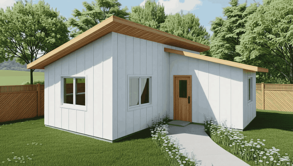 The Bouldin 436 modern tiny home plan, which features a 1 bedroom layout with 1 bath.