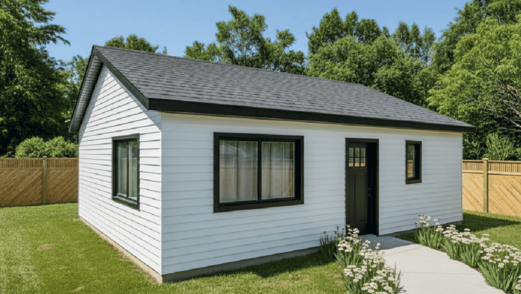 The Cherrywood 650 classic tiny home plan, which features a 2 bedroom layout with 1 bath.