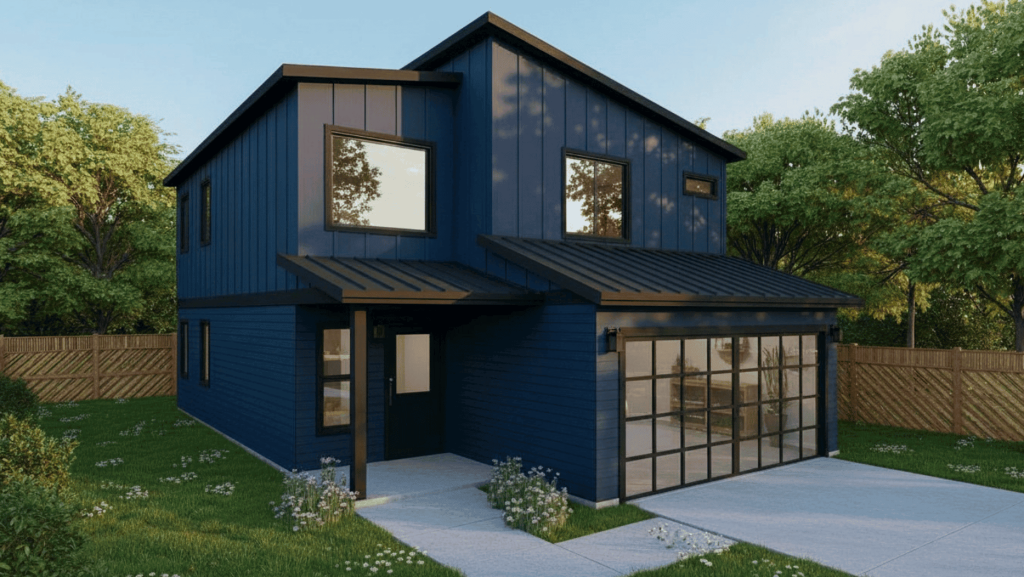 The Dawson 1316 2S modern tiny home plan, which features a 3 bedroom layout with 3 baths.